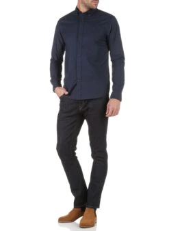 Scotch And Soda Blue Regular-fit Stretch Cotton Shirt With Button-down Collar -Deals Mode Modee Store 2049445