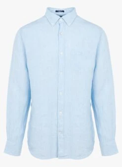 Gant Blue Regular-fit Linen Shirt With Classic Collar