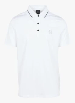 Armani Exchange White Regular-fit Cotton Polo Shirt With Screen Print