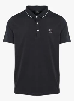 Armani Exchange Blue Regular-fit Cotton Polo Shirt With Screen Print