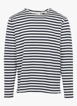 Minimum ORVILLE - Blue Round-neck Striped Organic Cotton T-shirt