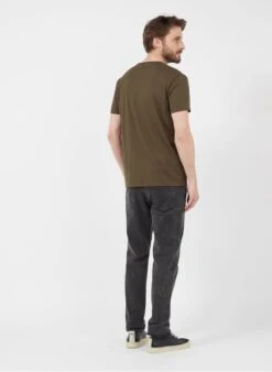 Ikks Khaki Slim-fit V-neck Slub Cotton T-shirt -Deals Mode Modee Store 3060270