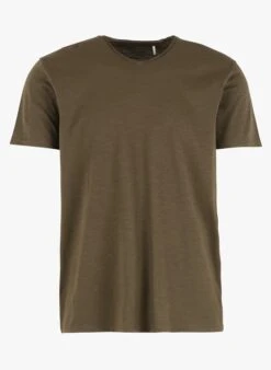 Ikks Khaki Slim-fit V-neck Slub Cotton T-shirt