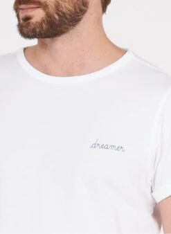 Maison Labiche POITOU DREAMER /GOTS - White Regular-fit Round-neck Organic Cotton T-shirt With Dreamer Embroidery -Deals Mode Modee Store 3175983