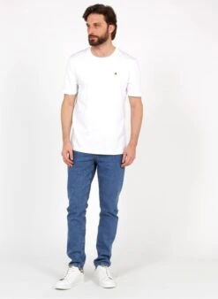 Scotch And Soda White Regular-fit Round-neck Organic Cotton-blend T-shirt -Deals Mode Modee Store 3440082