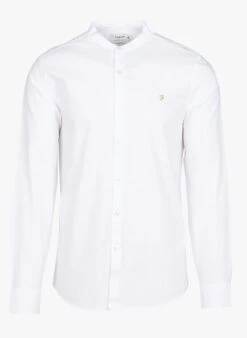 Farah BREWER - White Slim-fit Round-neck Cotton Shirt With Embroidery