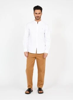 Farah BREWER - White Slim-fit Round-neck Cotton Shirt With Embroidery -Deals Mode Modee Store 3482740