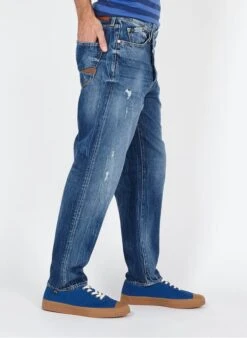 LE TEMPS DES CERISES 1998 - Blue Destroyed Regular-fit Cotton-blend Straight-leg Jeans -Deals Mode Modee Store 3588736