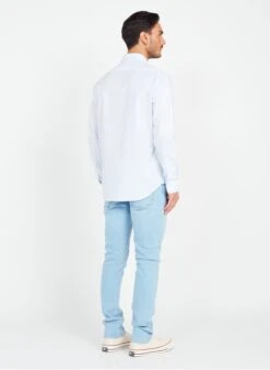 OGRAS - Blue Regular-fit Striped Cotton Shirt With Button-down Collar -Deals Mode Modee Store 3716425