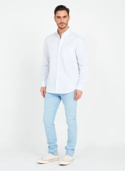 OGRAS - Blue Regular-fit Striped Cotton Shirt With Button-down Collar -Deals Mode Modee Store 3716426