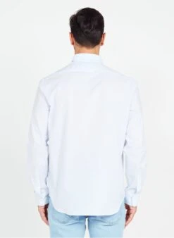 OGRAS - Blue Regular-fit Striped Cotton Shirt With Button-down Collar -Deals Mode Modee Store 3716427