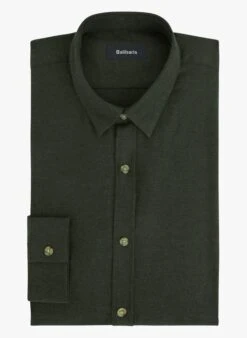 Green Regular-fit Cotton And Wool Shirt With Classic Collar