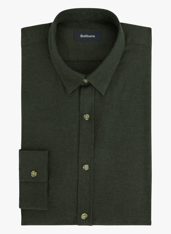 Green Regular-fit Cotton And Wool Shirt With Classic Collar 1 Green Regular-fit Cotton And Wool Shirt With Classic Collar