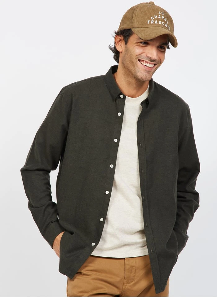 Green Regular-fit Cotton And Wool Shirt With Classic Collar 4 Green Regular-fit Cotton And Wool Shirt With Classic Collar - Image 4