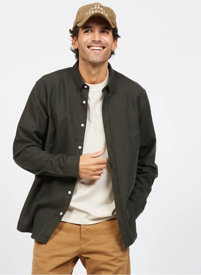 Green Regular-fit Cotton And Wool Shirt With Classic Collar 2 Green Regular-fit Cotton And Wool Shirt With Classic Collar - Image 2