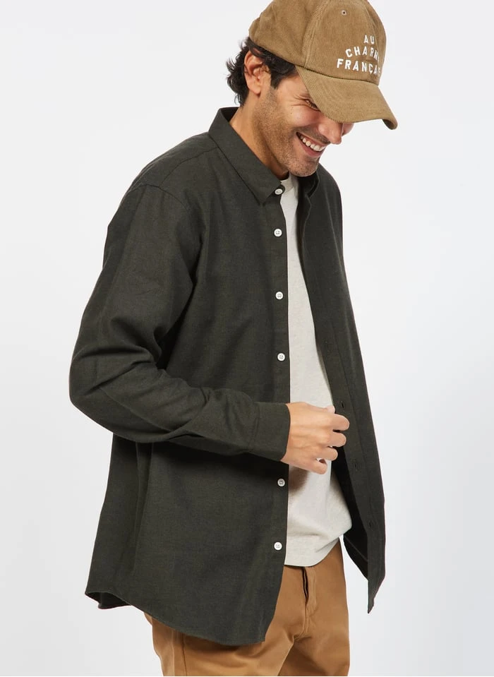 Green Regular-fit Cotton And Wool Shirt With Classic Collar 5 Green Regular-fit Cotton And Wool Shirt With Classic Collar - Image 5