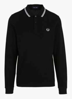 Fred Perry Black Long-sleeved Cotton Piqué Polo Shirt