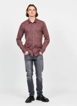 Red Slim-fit Cotton Shirt With Classic Collar -Deals Mode Modee Store 3903507