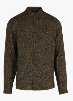 Ikks Khaki Printed Viscose Shirt With Classic Collar