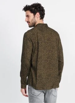 Ikks Khaki Printed Viscose Shirt With Classic Collar -Deals Mode Modee Store 3952381