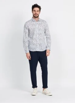 Ikks White Slim-fit Printed Cotton Shirt -Deals Mode Modee Store 3952476