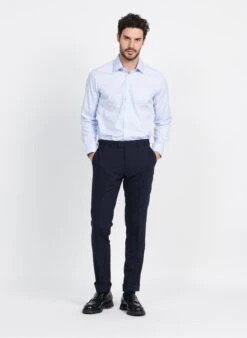 Blue Slim-fit Striped Cotton Shirt With Classic Collar -Deals Mode Modee Store 3952540