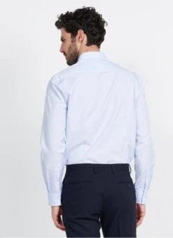 Blue Slim-fit Striped Cotton Shirt With Classic Collar -Deals Mode Modee Store 3952541