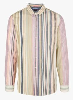 Scotch And Soda Blue Regular-fit Striped Organic Cotton Shirt With Button-down Collar