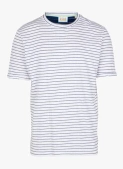 Scotch And Soda Blue Regular-fit Round-neck Striped Linen And Cotton T-shirt