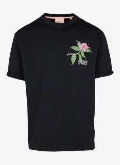 Scotch And Soda Black Regular-fit Round-neck Cotton T-shirt With Screen Print