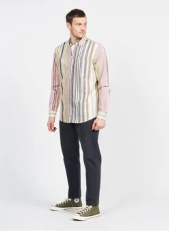 Scotch And Soda Blue Regular-fit Striped Organic Cotton Shirt With Button-down Collar -Deals Mode Modee Store 3973560