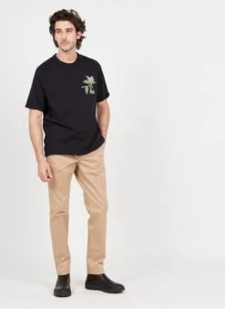 Scotch And Soda Black Regular-fit Round-neck Cotton T-shirt With Screen Print -Deals Mode Modee Store 3974758