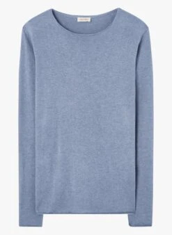 American Vintage MARCEL - Blue Regular-fit Long-sleeved Cotton T-shirt With Round Neck