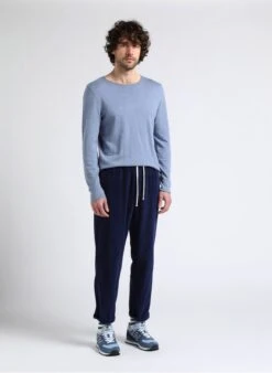 American Vintage PADOW - Blue Ribbed Cotton Pants -Deals Mode Modee Store 4016729 1