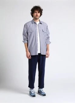 American Vintage PADOW - Blue Ribbed Cotton Pants -Deals Mode Modee Store 4016752