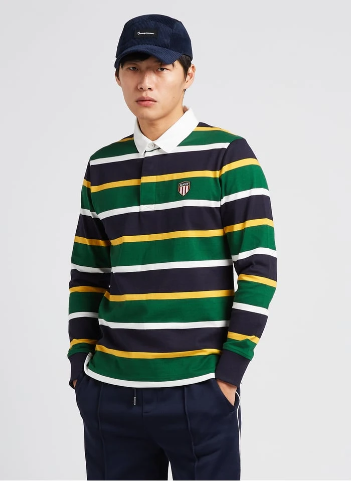 Gant Green Striped Rugby Polo Shirt 2 Gant Green Striped Rugby Polo Shirt - Image 2