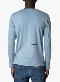 Zadig & Voltaire MONASTIR - Blue Cotton Henley T-shirt -Deals Mode Modee Store 4039823