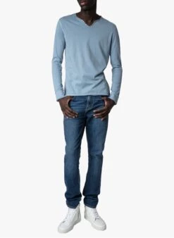 Zadig & Voltaire MONASTIR - Blue Cotton Henley T-shirt -Deals Mode Modee Store 4039825