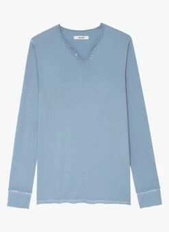 Zadig & Voltaire MONASTIR - Blue Cotton Henley T-shirt