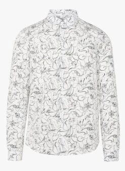 Ikks White Slim-fit Printed Cotton Shirt With Classic Collar