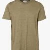 EOLE TEE - Khaki Regular-fit Round-neck Linen-blend T-shirt