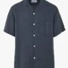 LINEN CAMP COLLAR - Blue Regular-fit Linen Shirt With Classic Collar