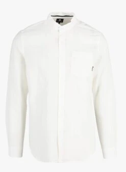 Faguo CHIAVARI - White Cotton And Linen Canvas Shirt With Mandarin Collar