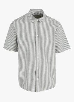 Minimum ERIC - Blue Regular-fit Striped Organic Cotton And Linen Shirt With Classic Collar