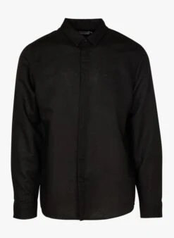 Calvin Klein Black Regular-fit Linen And Cotton Shirt With Classic Collar