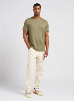 EOLE TEE - Khaki Regular-fit Round-neck Linen-blend T-shirt -Deals Mode Modee Store 4081682