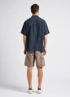 LINEN CAMP COLLAR - Blue Regular-fit Linen Shirt With Classic Collar -Deals Mode Modee Store 4081899