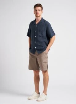 LINEN CAMP COLLAR - Blue Regular-fit Linen Shirt With Classic Collar -Deals Mode Modee Store 4081900