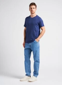 EOLE TEE - Blue Regular-fit Round-neck Linen-blend T-shirt -Deals Mode Modee Store 4081941