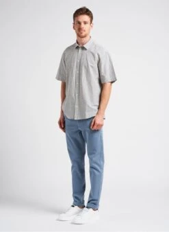 Minimum ERIC - Blue Regular-fit Striped Organic Cotton And Linen Shirt With Classic Collar -Deals Mode Modee Store 4081956